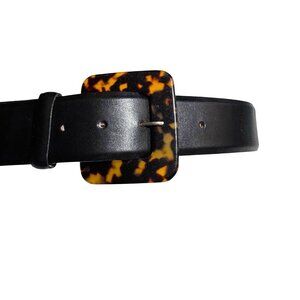 Woman's Vintage Cipriani Italian Calf skin Black belt size L Lucite Buckle